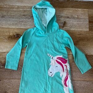 Girls' Aqua color Unicorn Hoodie Dress, Long Sleeve, 4-5 years